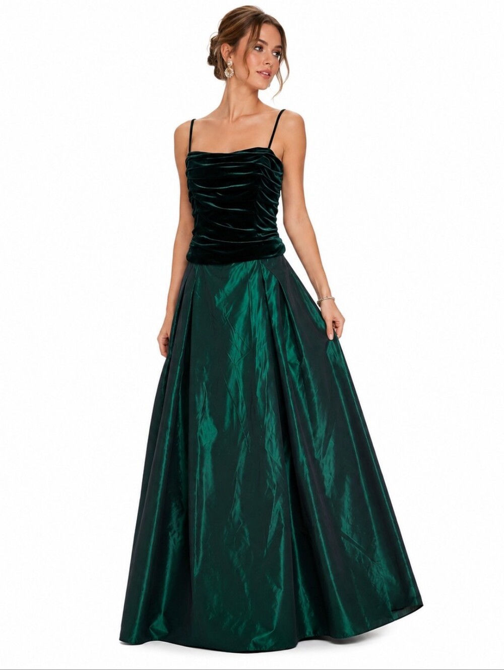 Vintage Scott McClintock 2 pc Maxi Gown 10 Green Velvet Satin‎ Formal Party NWT